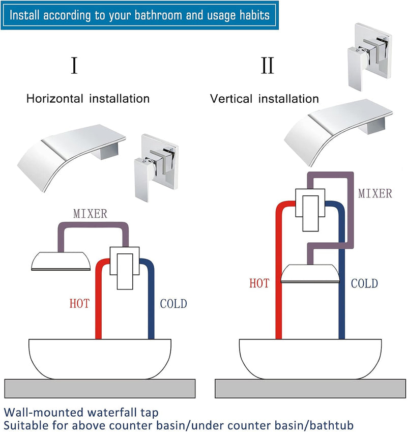 Wall Mounted Bath Taps Waterfall Tap for Basin