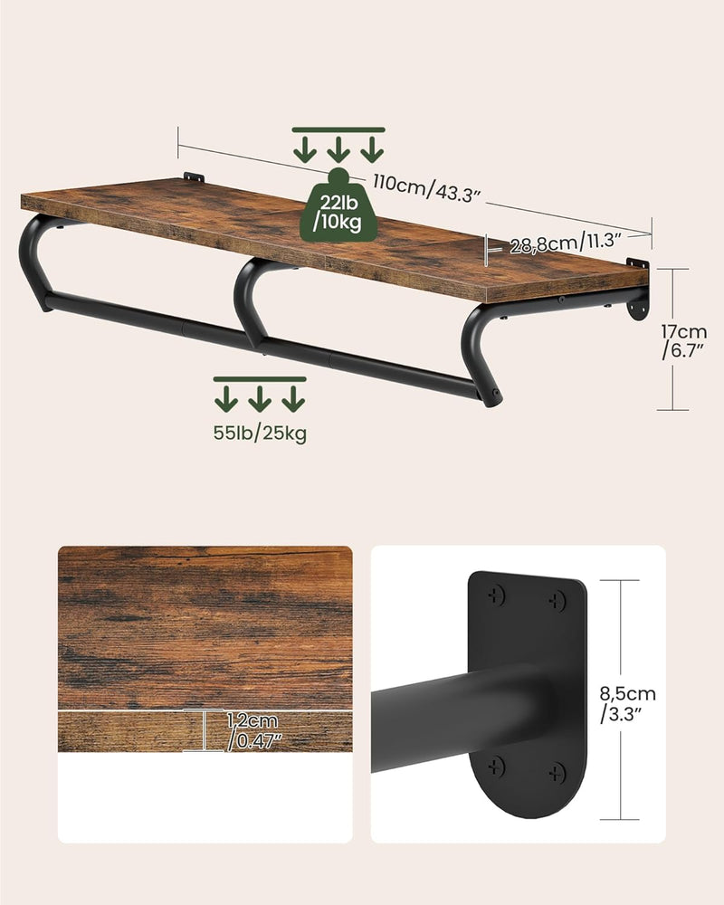 Wall Mounted Clothes Rack Metal Garment with Top