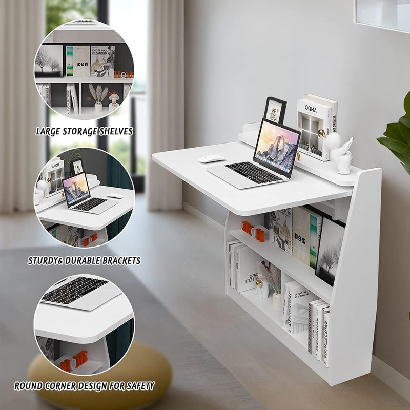 Wall Mounted Drop-Leaf Table Wooden Laptop Desk Foldable