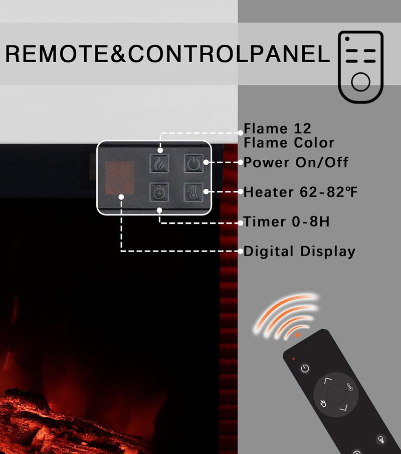 Wall-Mounted Electric Fireplace with 12 Flame Colours 3