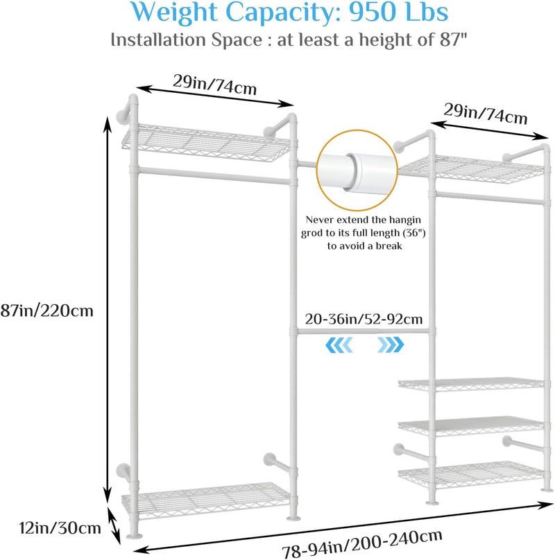 Wall Mounted Heavy Duty Clothes Rail with 6