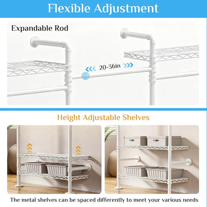 Wall Mounted Heavy Duty Clothes Rail with 6