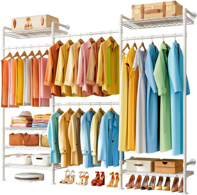 Wall Mounted Heavy Duty Clothes Rail with 6