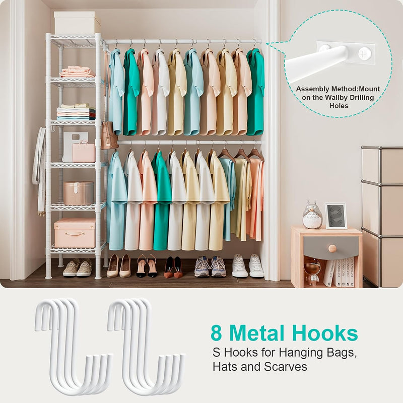 Wall Mounted Telescopic Garment Rack Coat Hanging Rails