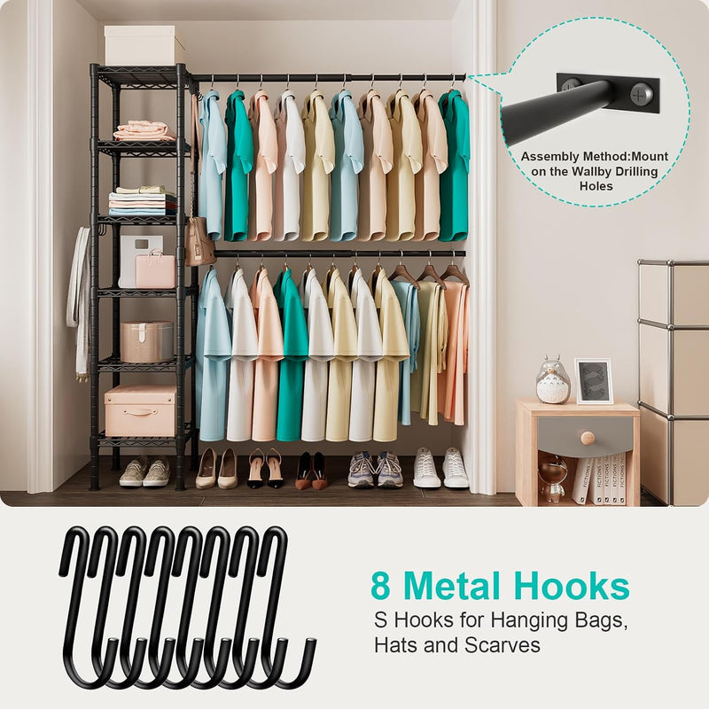 Wall Mounted Telescopic Garment Rack Coat Hanging Rails