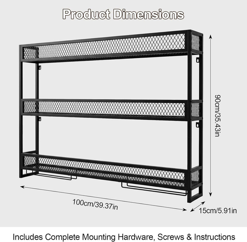 Wall Mounted Wine Rack 3-Tier Metal Shelf Bottle