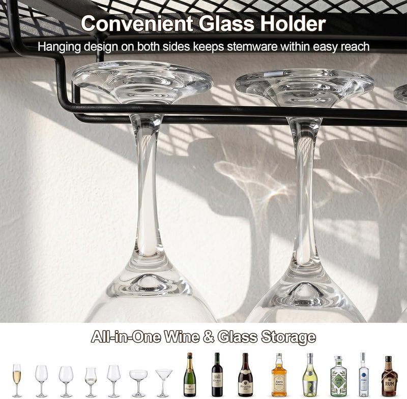 Wall Mounted Wine Rack 3-Tier Metal Shelf Bottle