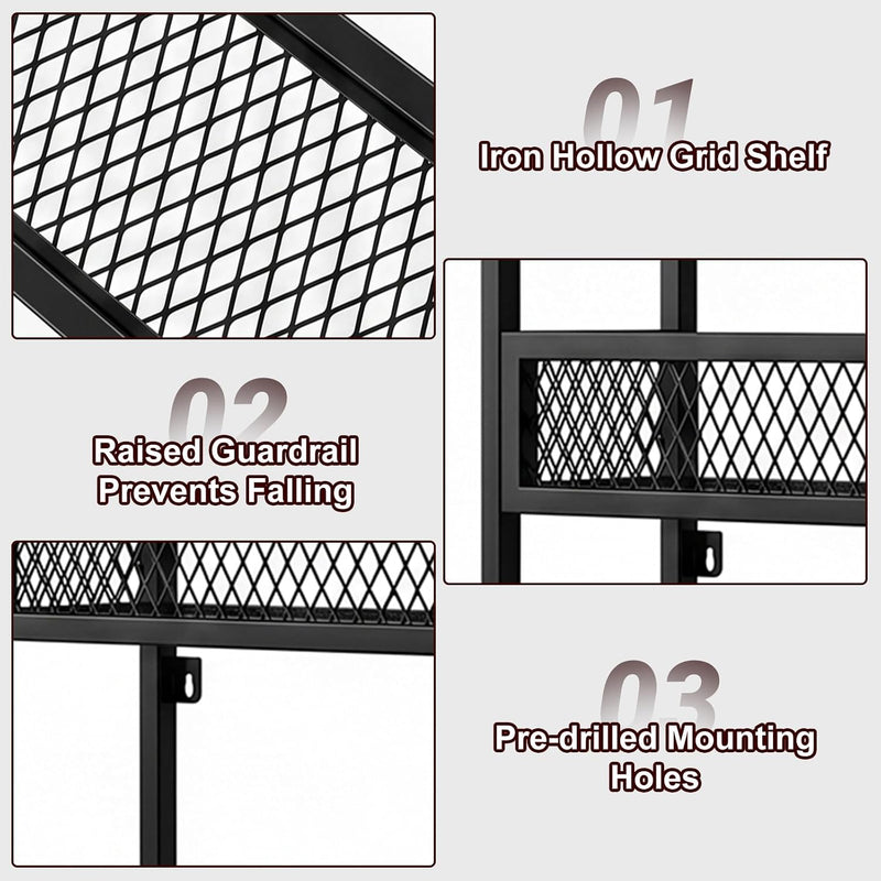 Wall Mounted Wine Rack 3-Tier Metal Shelf Bottle