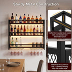 Wall Mounted Wine Rack 3-Tier Metal Shelf Bottle