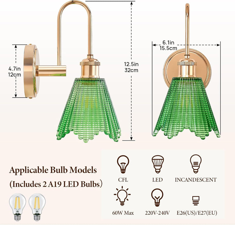 Wall Sconce Vintage Light Fixtures with Long Amber (Set of 2)