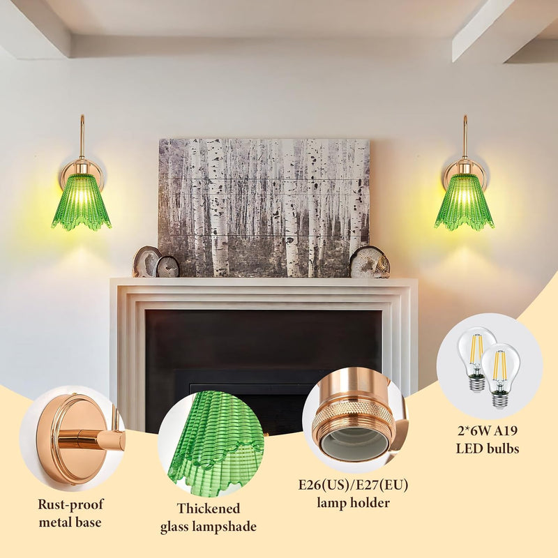 Wall Sconce Vintage Light Fixtures with Long Amber (Set of 2)