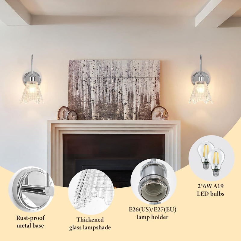 Wall Sconces Set of Two Decor with Glass