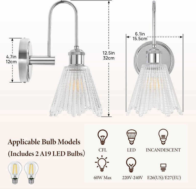 Wall Sconces Set of Two Decor with Glass
