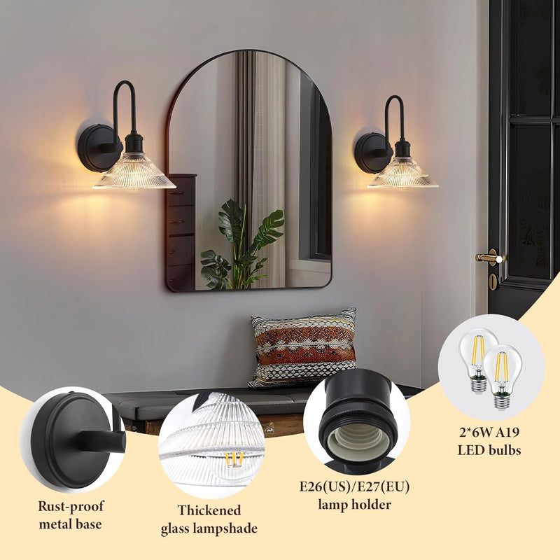 Wall Sconces Set of Two Decor with Glass