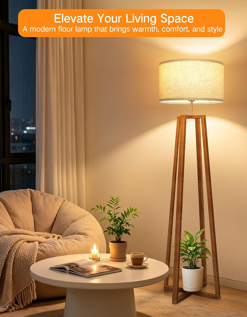 Walnut Floor Lamp with Crossed Square Wooden Base