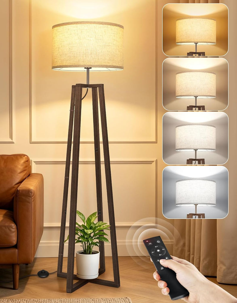 Walnut Floor Lamp with Crossed Square Wooden Base