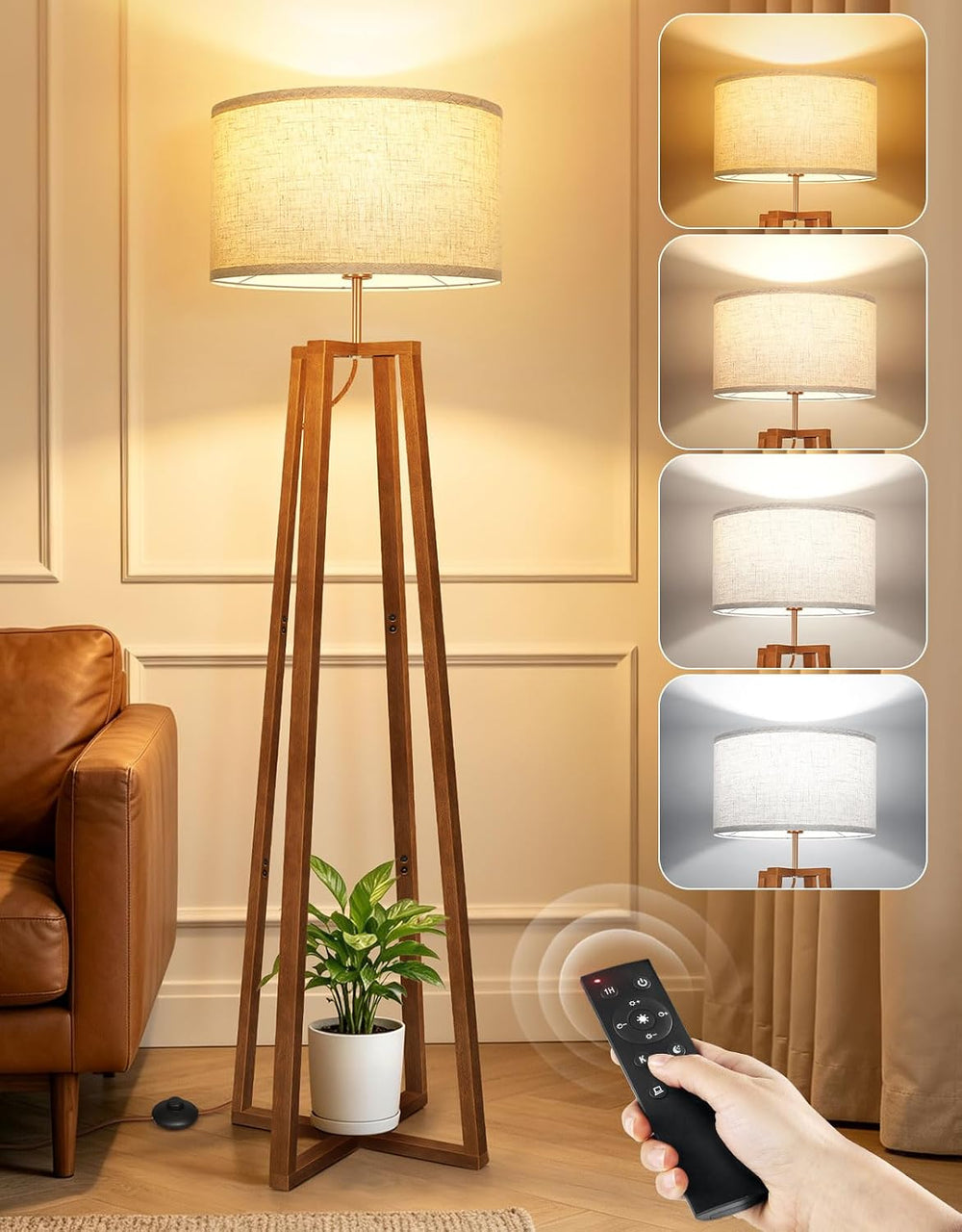 Walnut Floor Lamp with Crossed Square Wooden Base