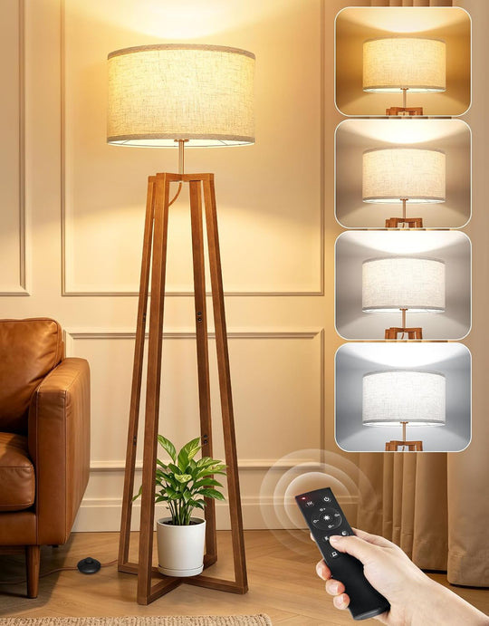 Walnut Floor Lamp with Crossed Square Wooden Base