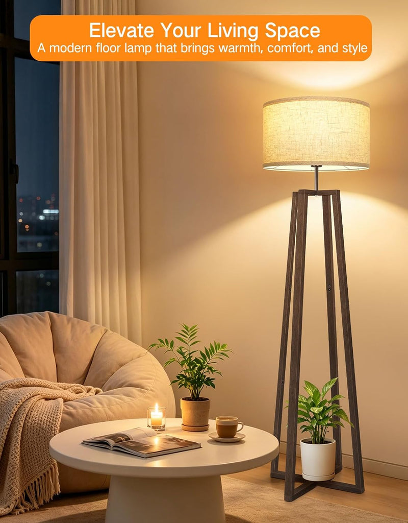 Walnut Floor Lamp with Crossed Square Wooden Base
