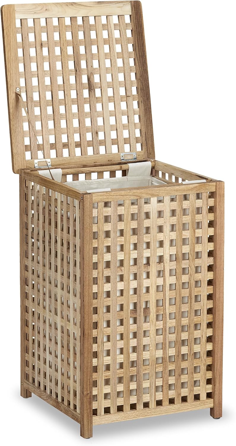 Walnut Laundry Hamper Wooden Storage Bin Basket