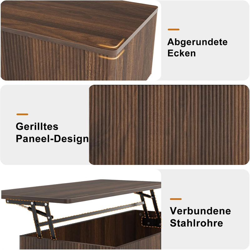 Walnut Lift Top Fluted Coffee Table with Hidden
