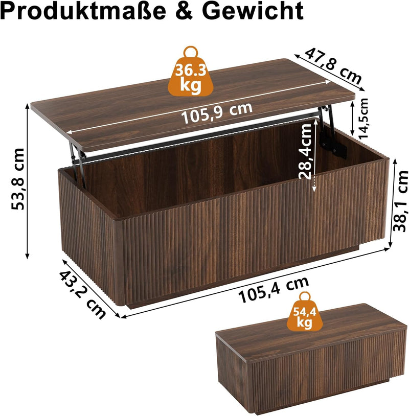 Walnut Lift Top Fluted Coffee Table with Hidden