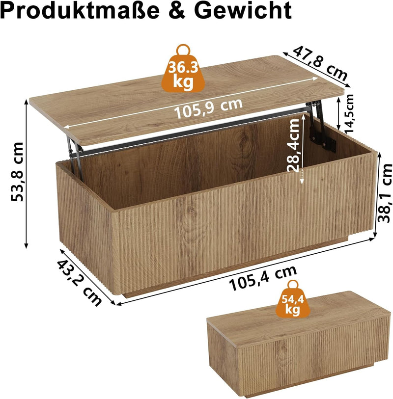 Walnut Lift Top Fluted Coffee Table with Hidden