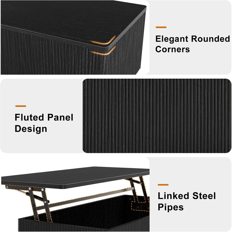 Walnut Lift Top Fluted Coffee Table with Hidden