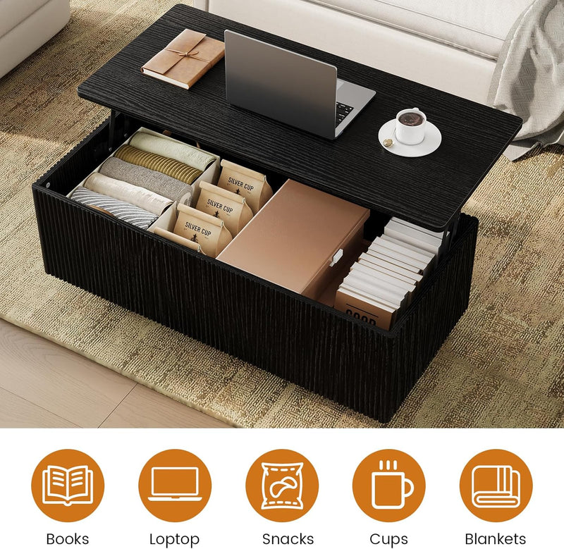 Walnut Lift Top Fluted Coffee Table with Hidden