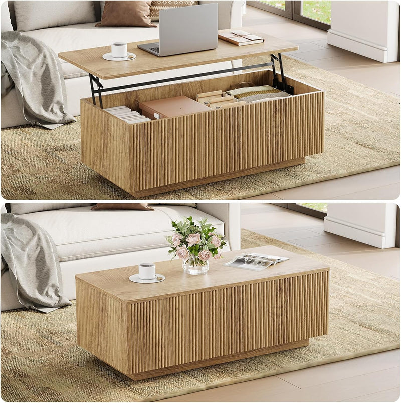 Walnut Lift Top Fluted Coffee Table with Hidden