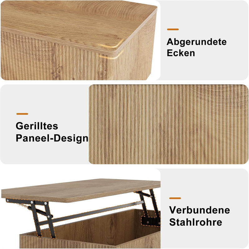 Walnut Lift Top Fluted Coffee Table with Hidden