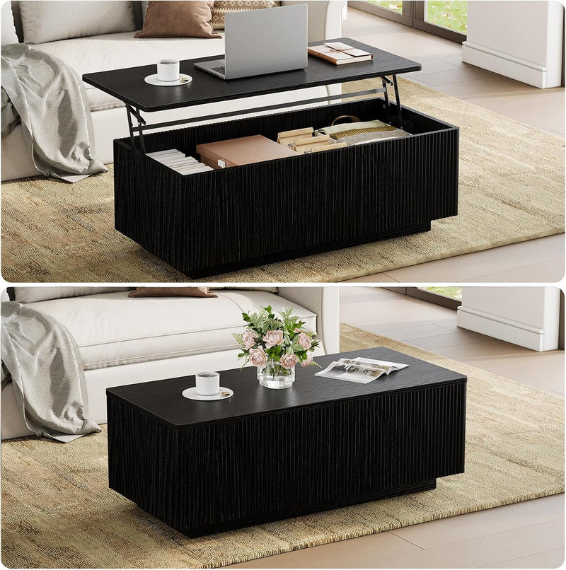 Walnut Lift Top Fluted Coffee Table with Hidden