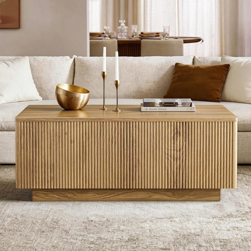 Walnut Lift Top Fluted Coffee Table with Hidden