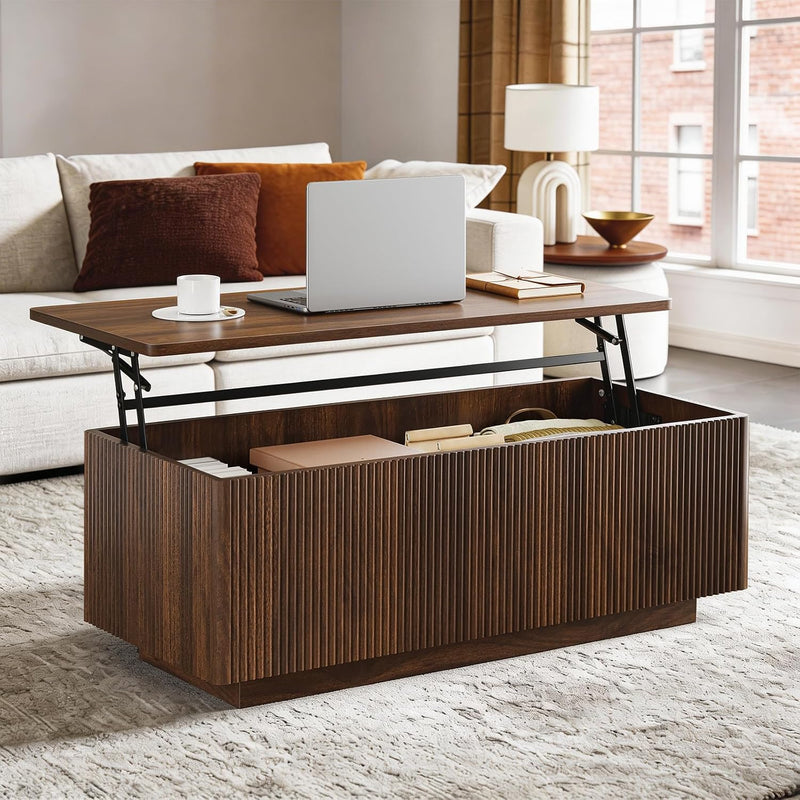 Walnut Lift Top Fluted Coffee Table with Hidden