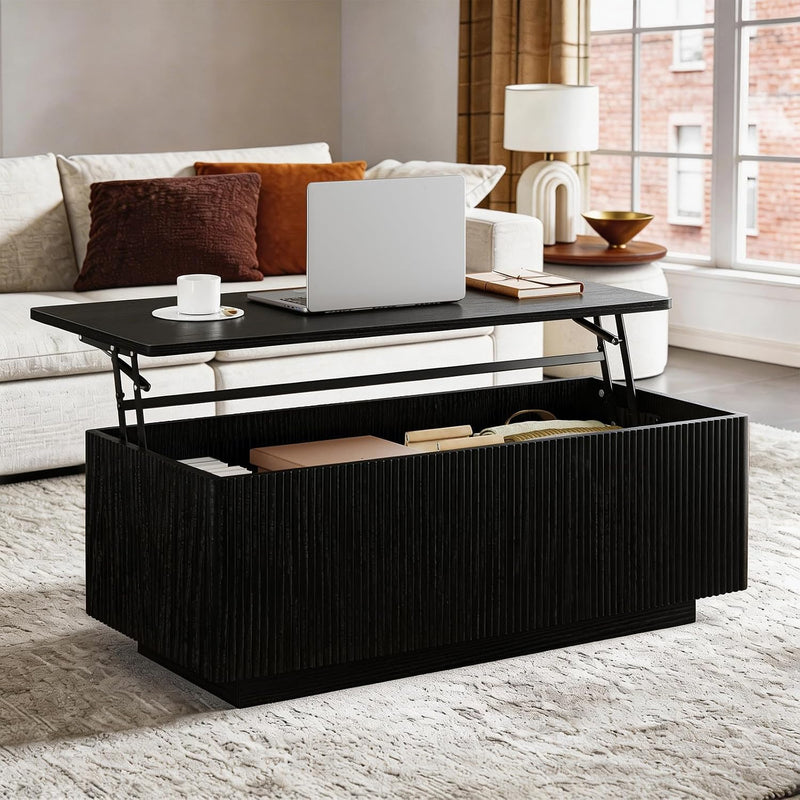 Walnut Lift Top Fluted Coffee Table with Hidden