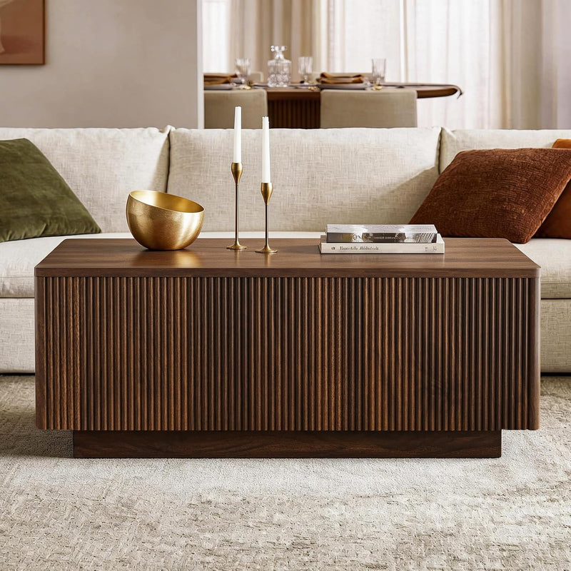 Walnut Lift Top Fluted Coffee Table with Hidden