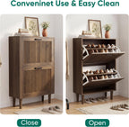 Walnut Shoe Cabinet with 2 Flip Drawers 23.6