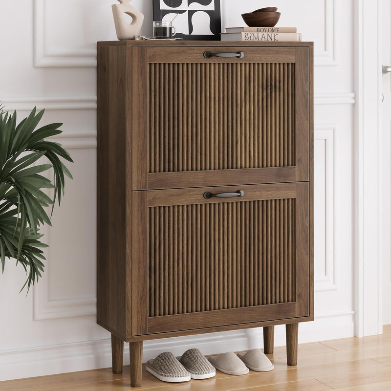 Walnut Shoe Cabinet with 2 Flip Drawers 23.6