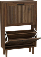 Walnut Shoe Cabinet with 2 Flip Drawers 23.6