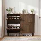Walnut Shoe Cabinet with 2 Flip Drawers 23.6