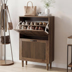Walnut Shoe Cabinet with 2 Flip Drawers 23.6
