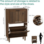 Walnut Shoe Cabinet with 2 Flip Drawers 23.6