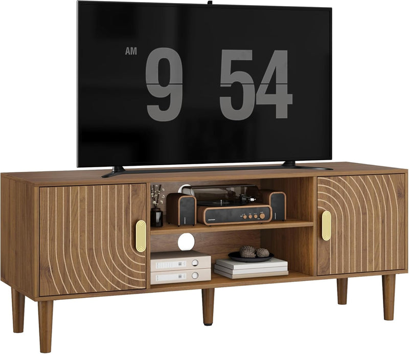Walnut TV Stand with Line Groove Design 47.2"