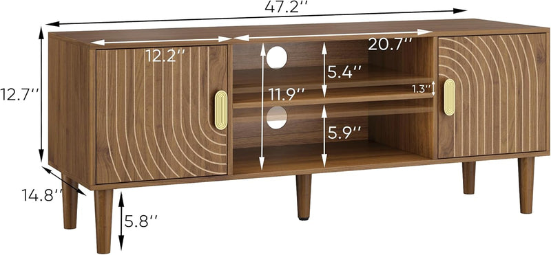 Walnut TV Stand with Line Groove Design 47.2"