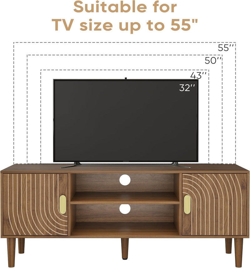 Walnut TV Stand with Line Groove Design 47.2"