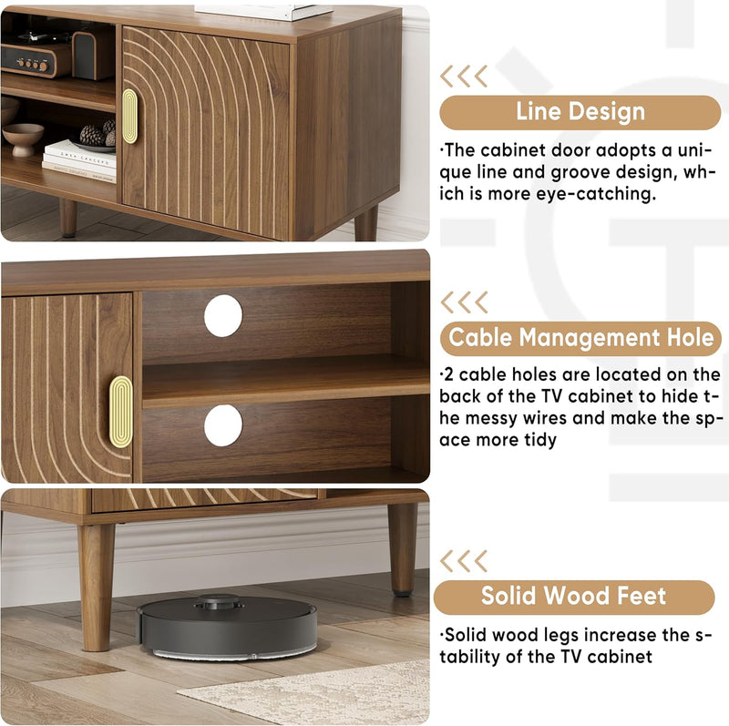 Walnut TV Stand with Line Groove Design 47.2"