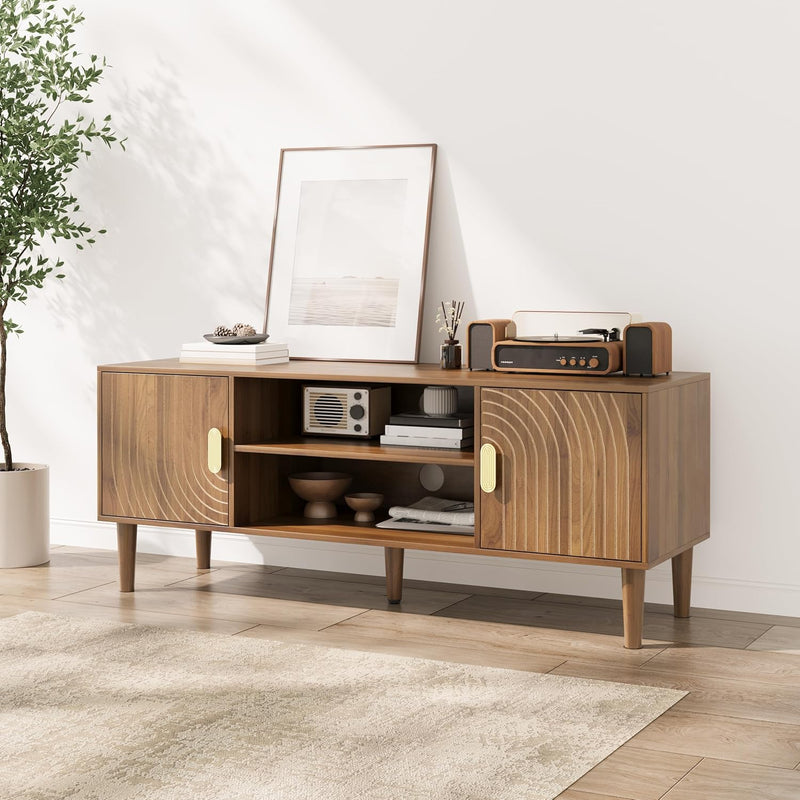 Walnut TV Stand with Line Groove Design 47.2"
