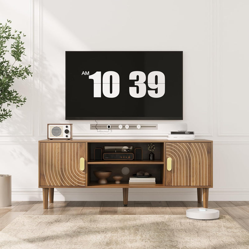 Walnut TV Stand with Line Groove Design 47.2"