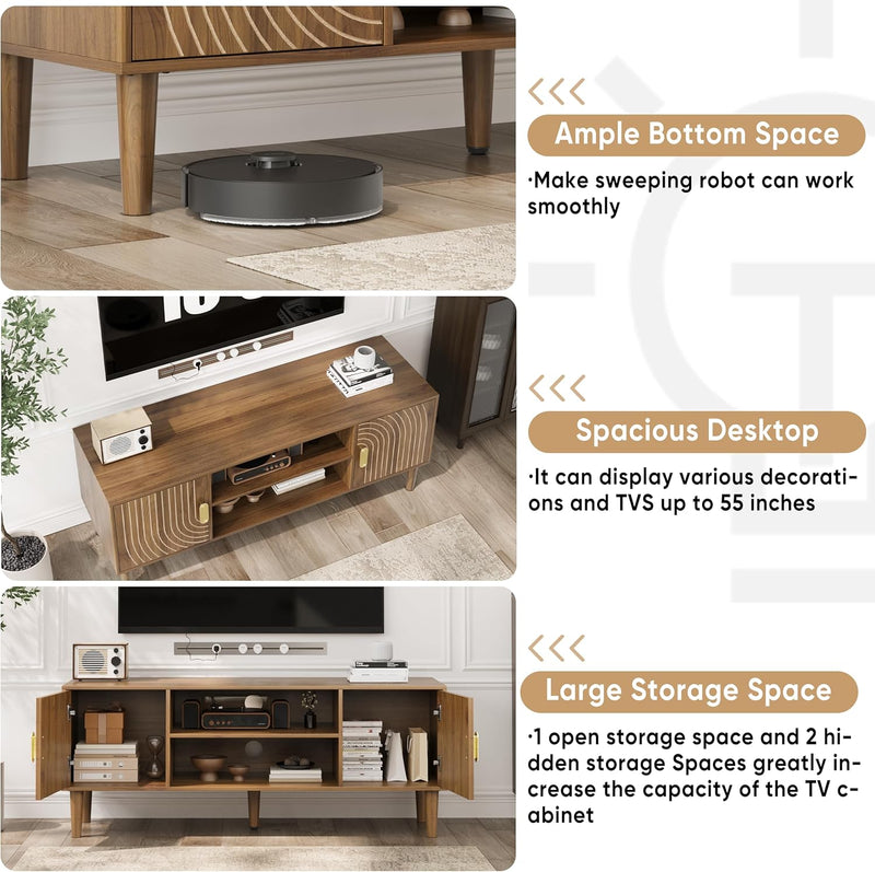 Walnut TV Stand with Line Groove Design 47.2"
