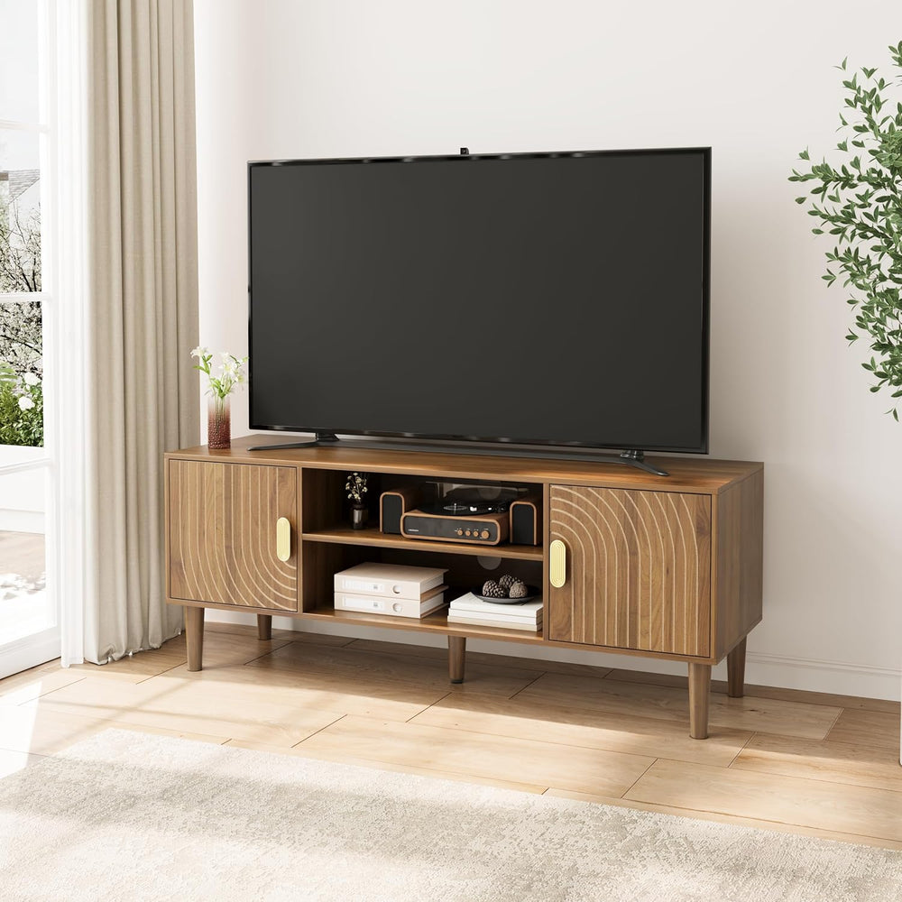 Walnut TV Stand with Line Groove Design 47.2